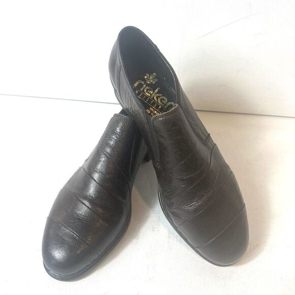 Rieker Womens UK 7.5 US 9-9.5 Brown Leather Comfort Casual Slip On Low Heel Shoe - Picture 1 of 12